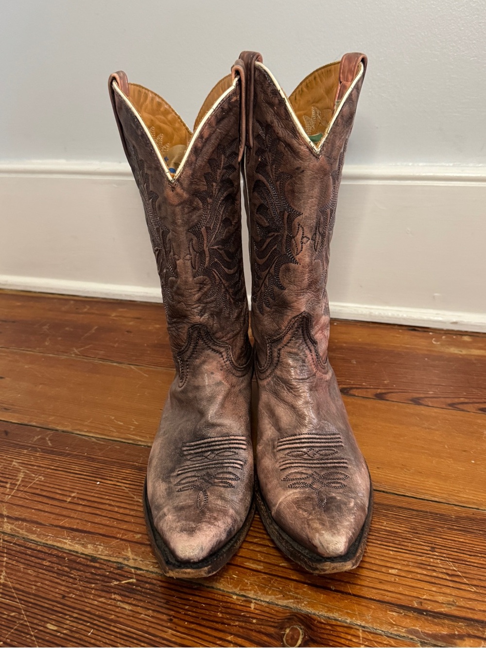 Stetson Brown Leather Distressed Embroidered Snip Toe Cowboy Western Boots W 7 - Picture 5 of 14